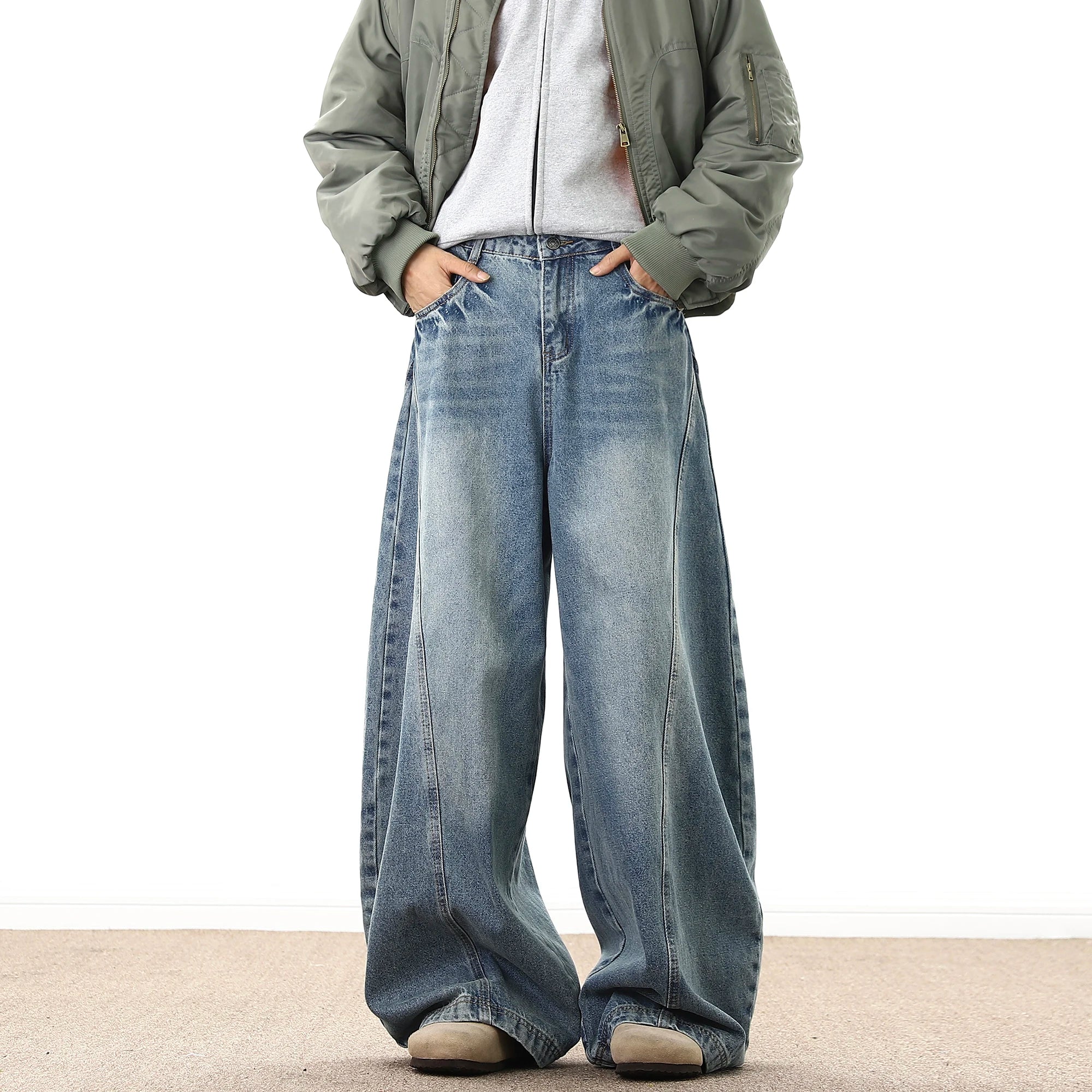 Wide Leg Denim Pants Male Loose Cowboy Mopping Trousers