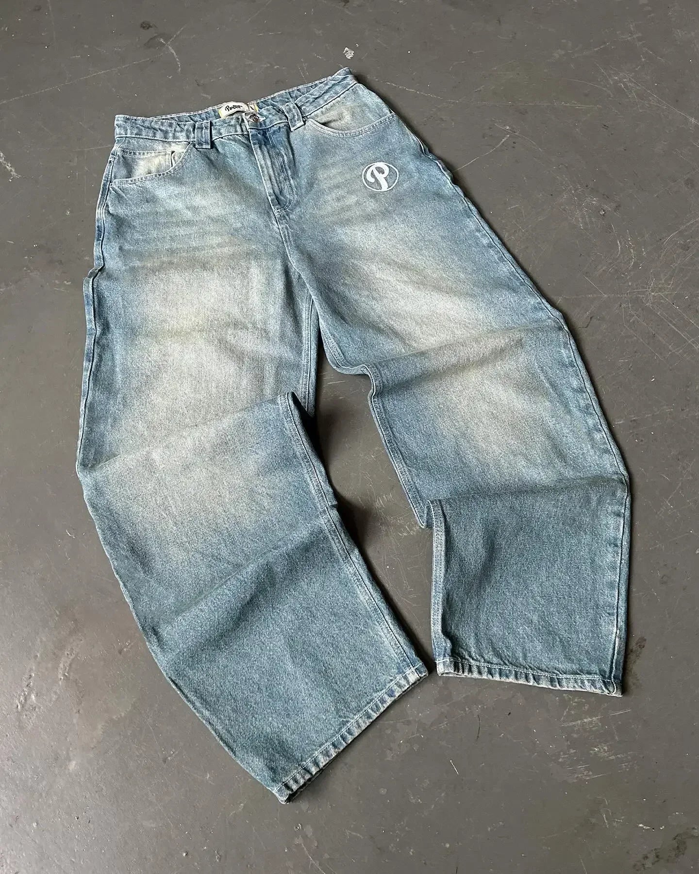 Trend Hip-hop Embroidery Pattern Baggy Jeans
