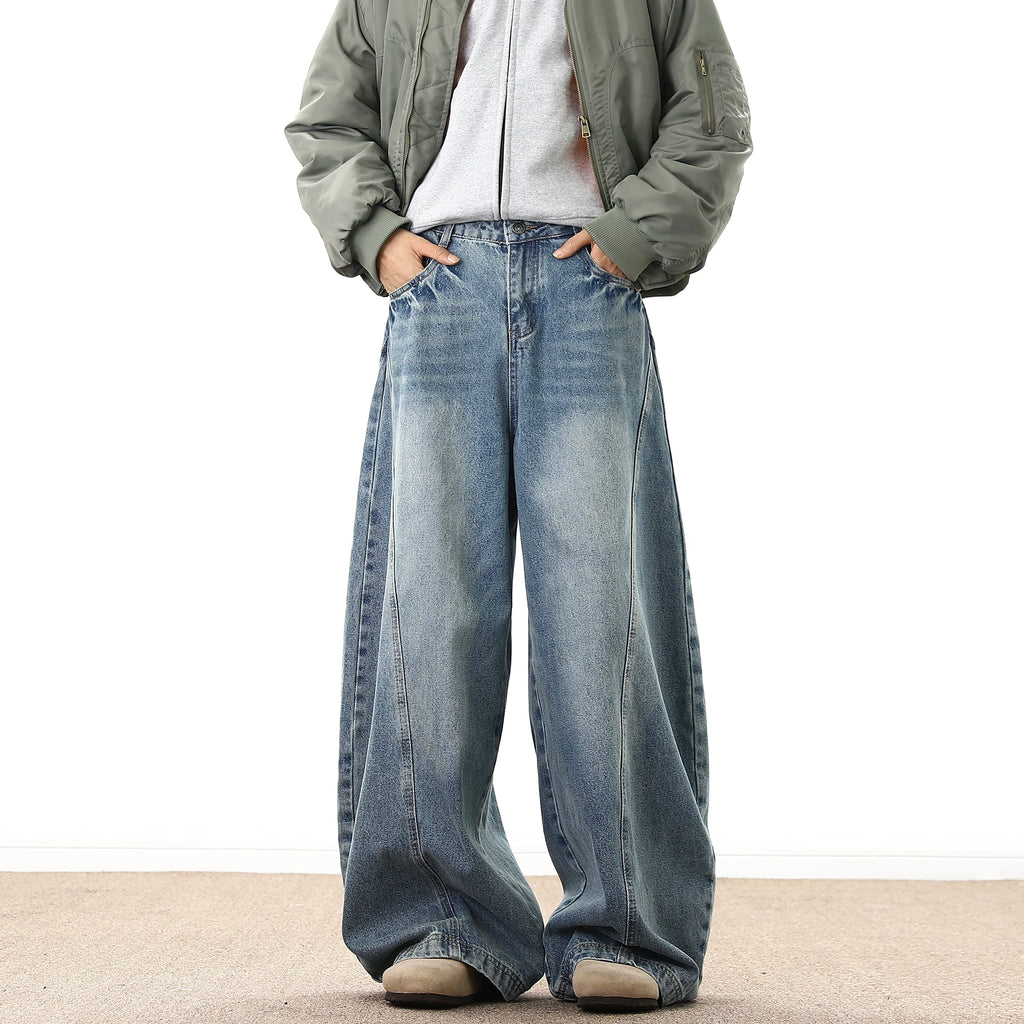 Wide Leg Denim Pants Male Loose Cowboy Mopping Trousers