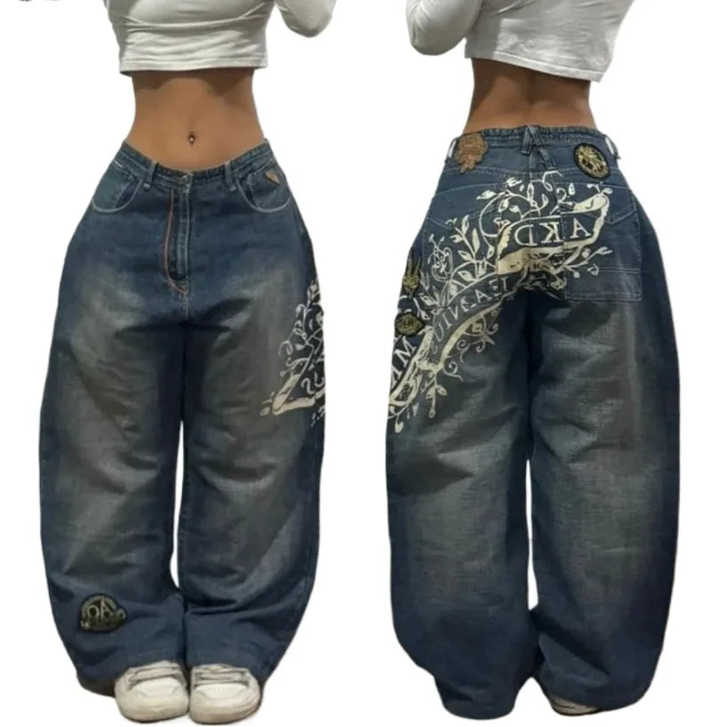 Trend Hip-hop Embroidery Pattern Baggy Jeans