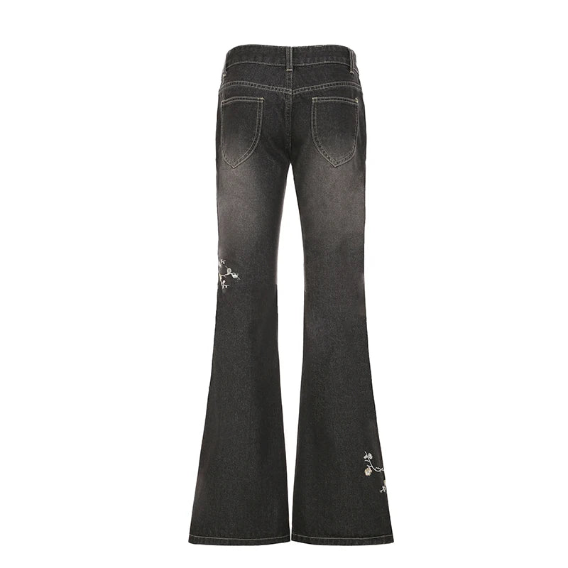 Embroidery Flare Jeans Streetwear Vintage Fashion
