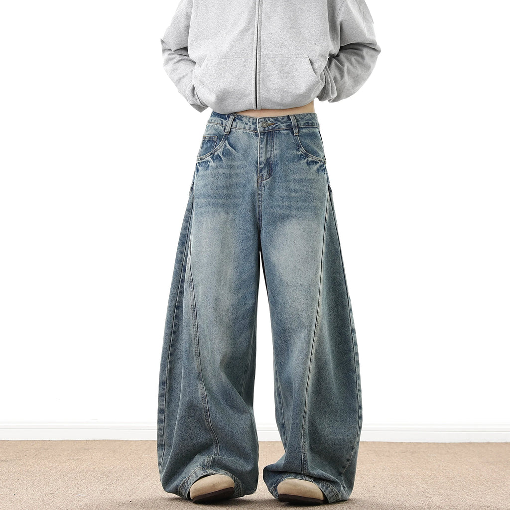 Wide Leg Denim Pants Male Loose Cowboy Mopping Trousers