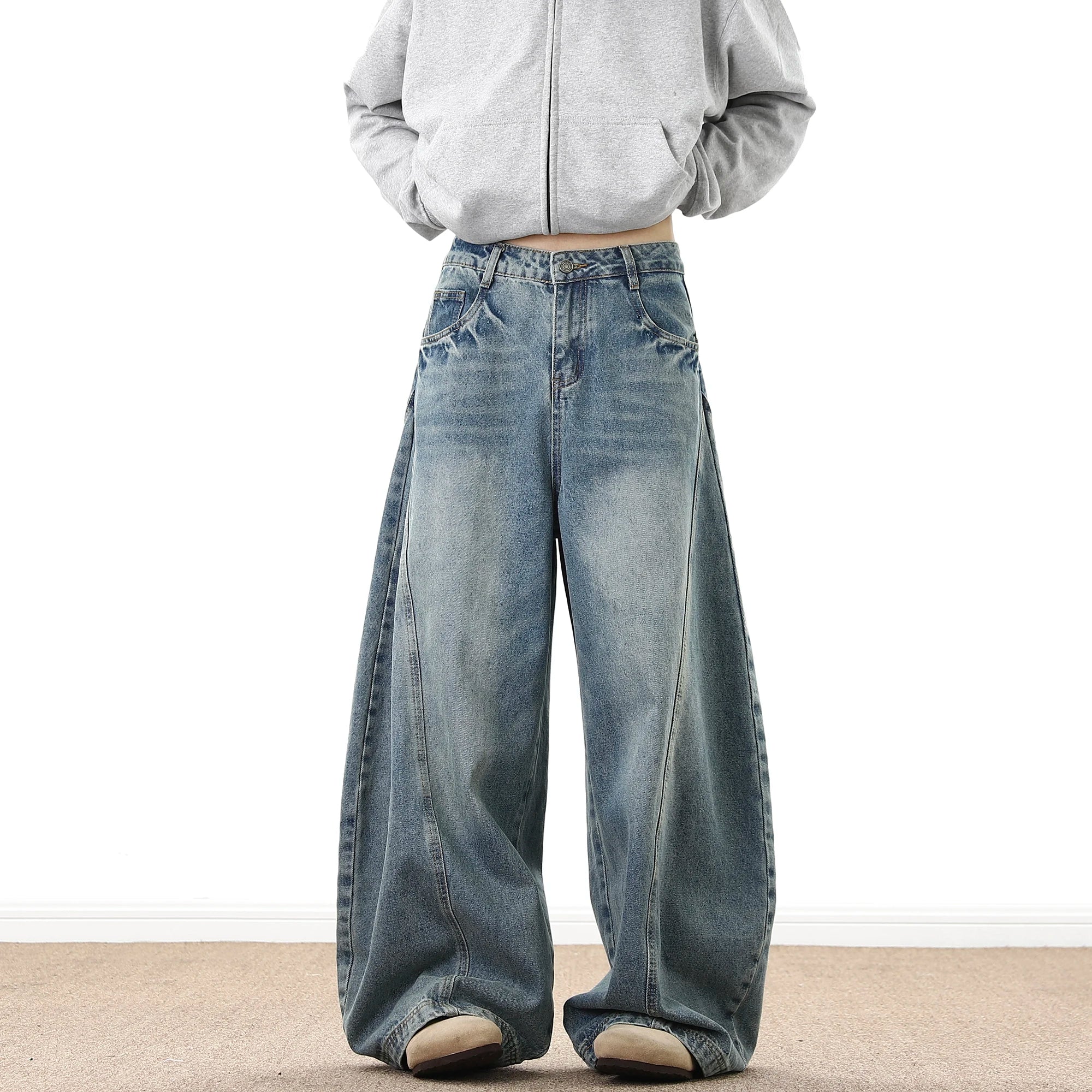 Wide Leg Denim Pants Male Loose Cowboy Mopping Trousers