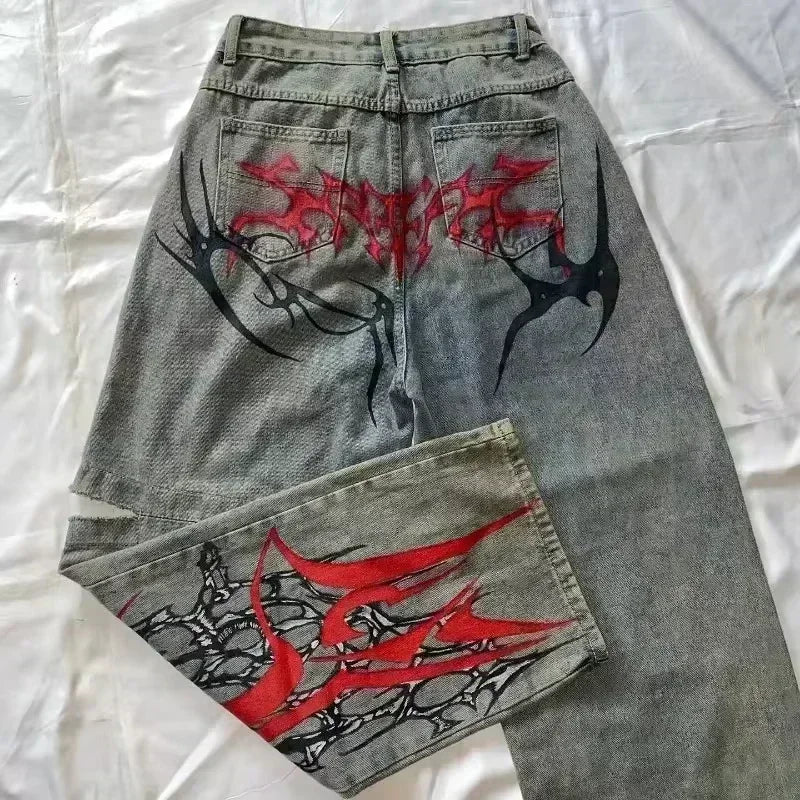 Trend Hip-hop Embroidery Pattern Baggy Jeans