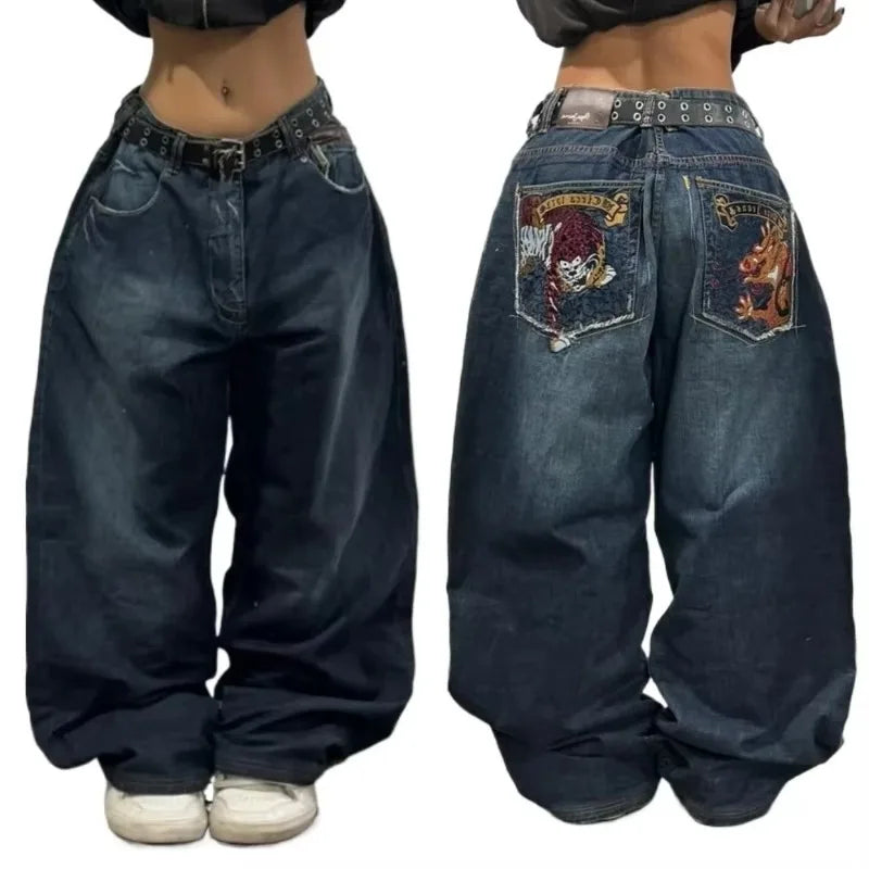 Trend Hip-hop Embroidery Pattern Baggy Jeans