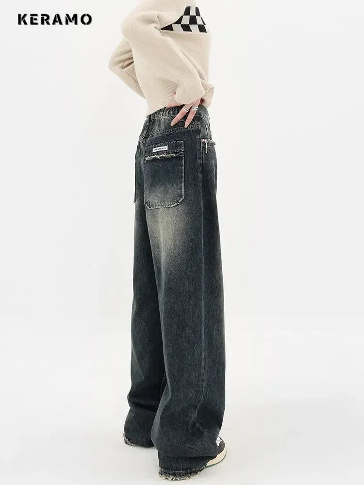 Retro Fashion Autumn Women High Waist Jeans