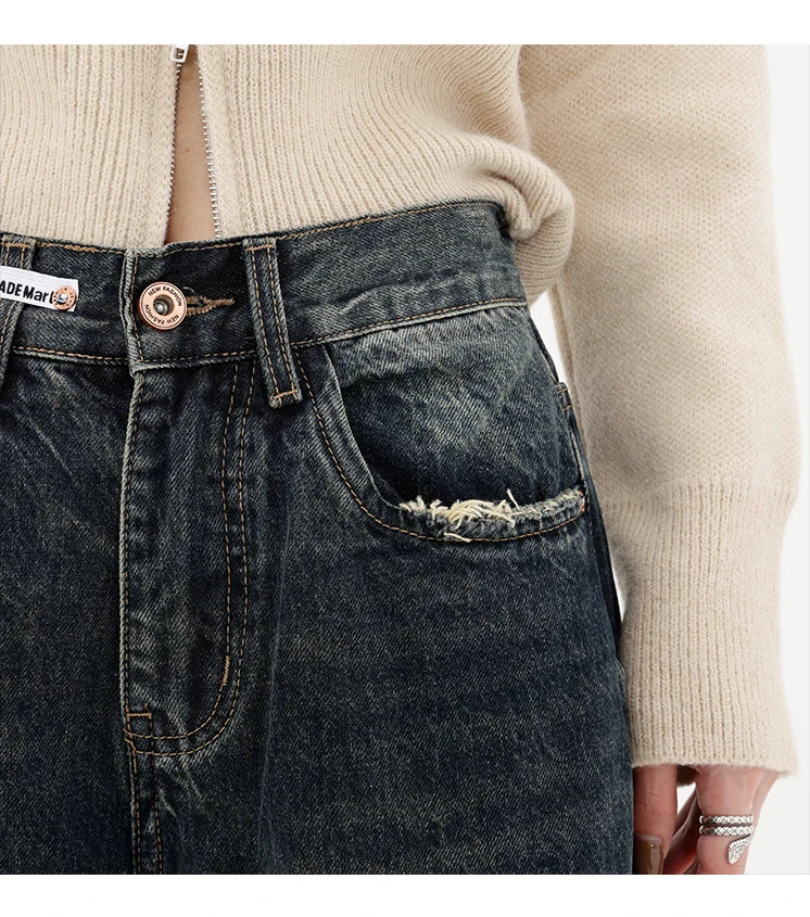 Retro Fashion Autumn Women High Waist Jeans