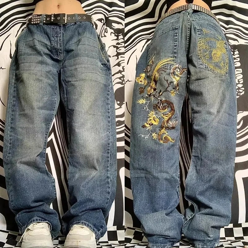 Trend Hip-hop Embroidery Pattern Baggy Jeans
