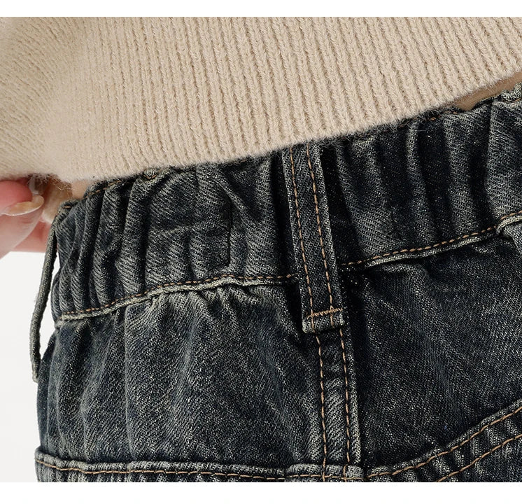 Retro Fashion Autumn Women High Waist Jeans