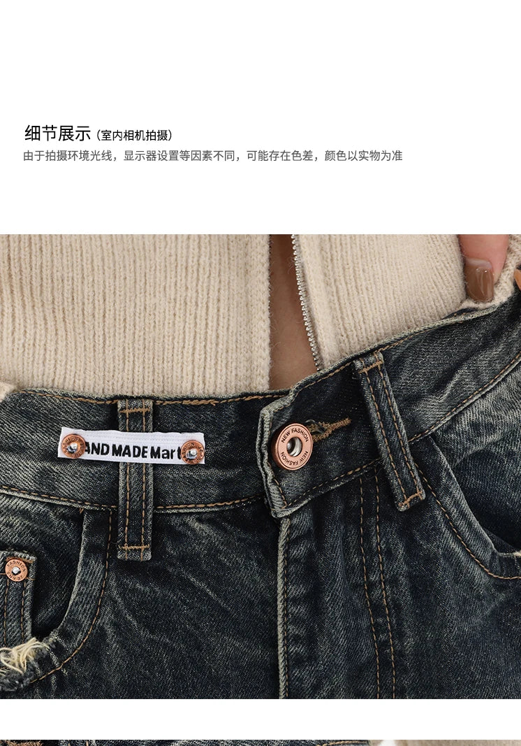 Retro Fashion Autumn Women High Waist Jeans