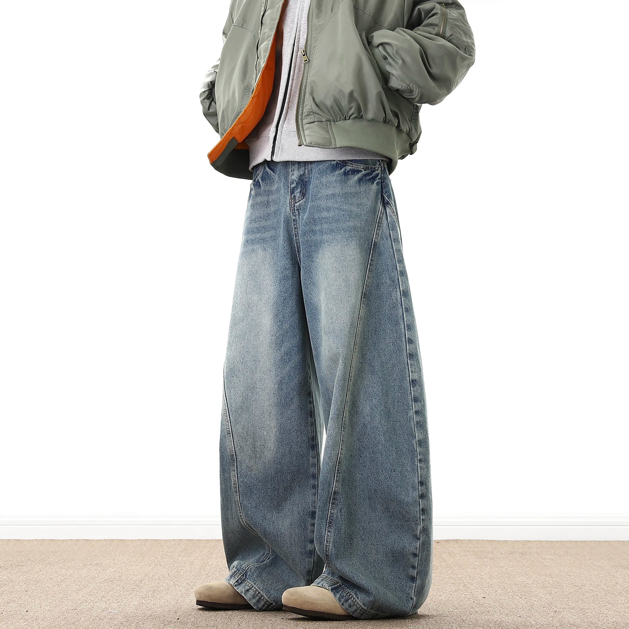 Wide Leg Denim Pants Male Loose Cowboy Mopping Trousers