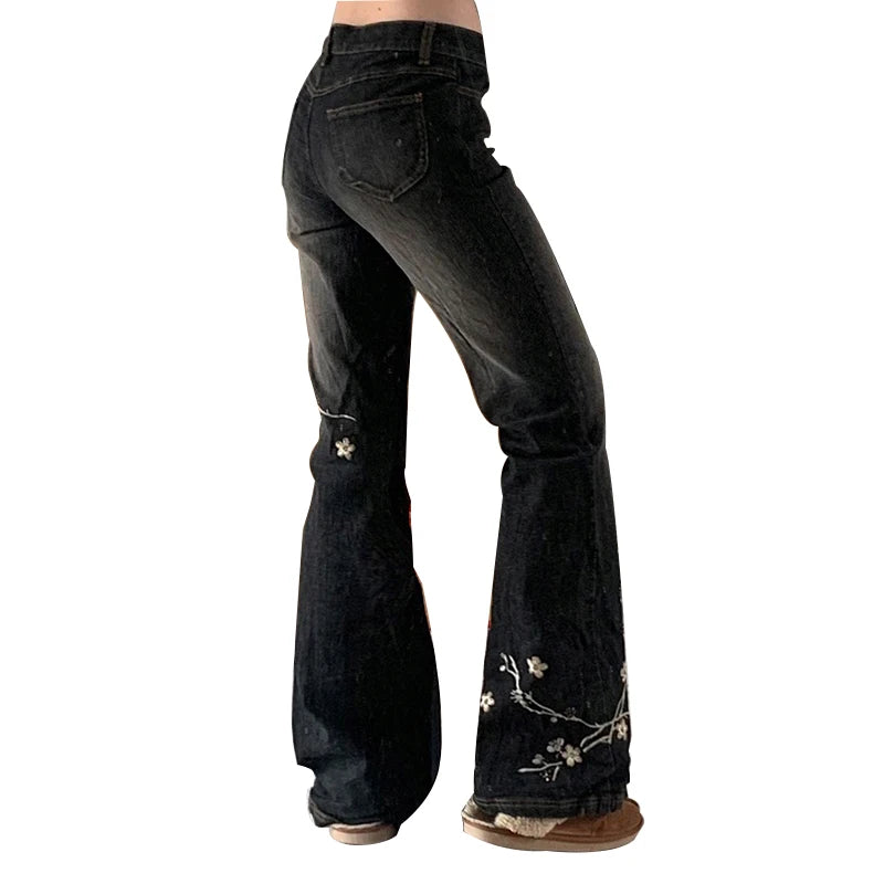 Embroidery Flare Jeans Streetwear Vintage Fashion