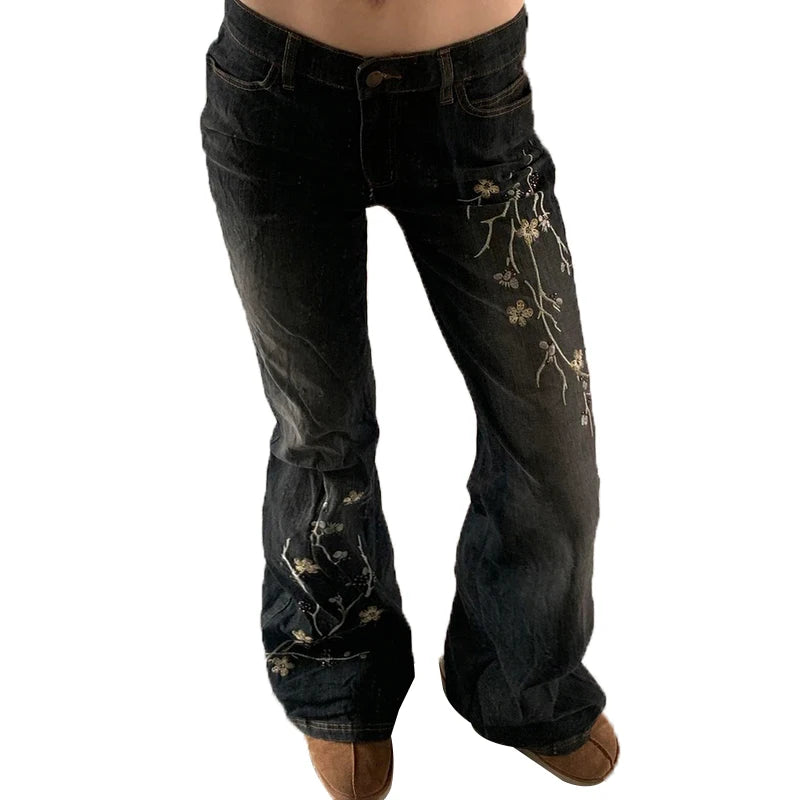Embroidery Flare Jeans Streetwear Vintage Fashion