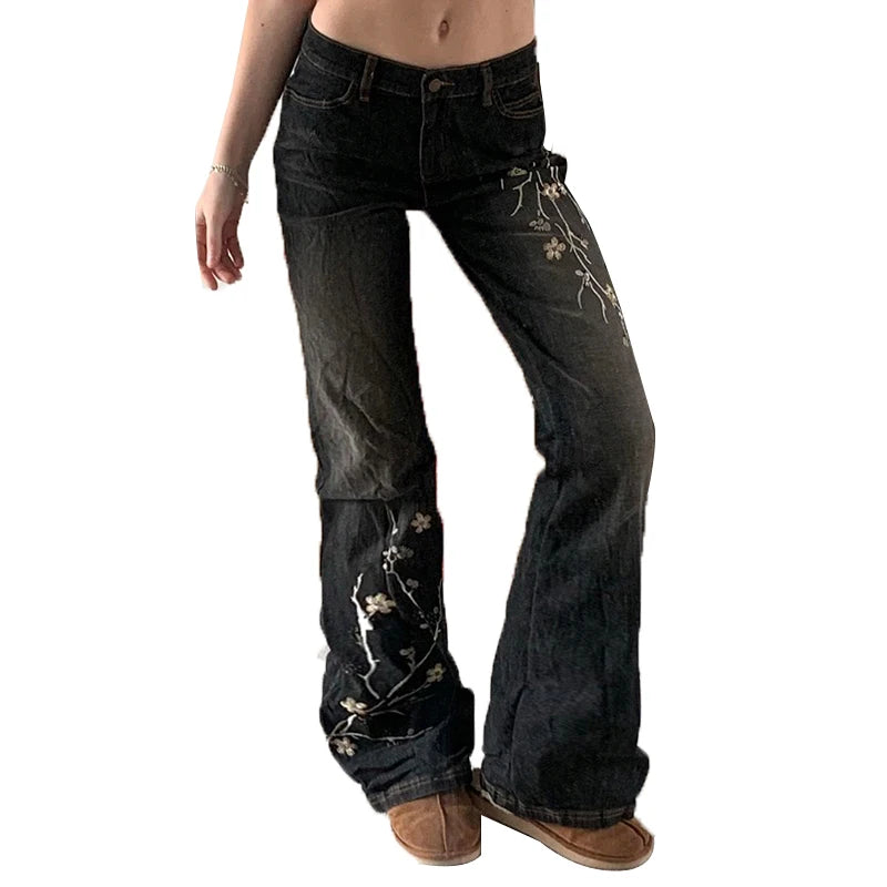 Embroidery Flare Jeans Streetwear Vintage Fashion