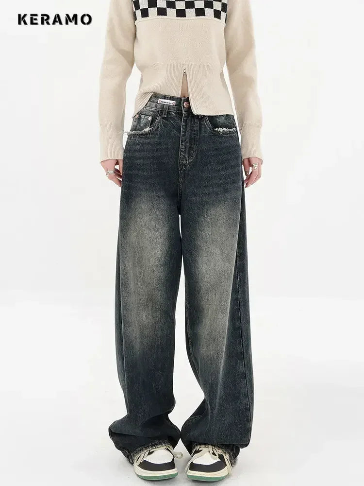 Retro Fashion Autumn Women High Waist Jeans