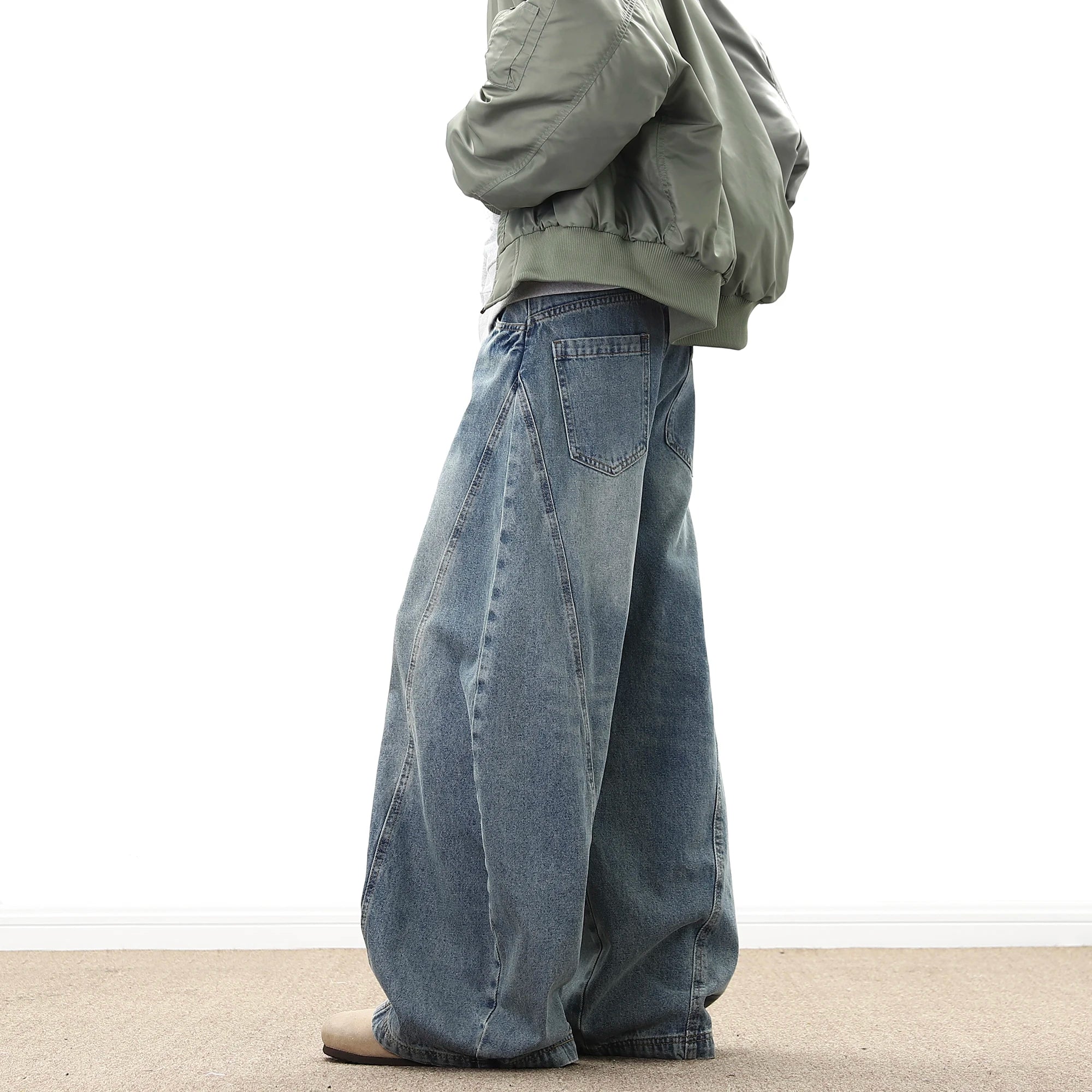 Wide Leg Denim Pants Male Loose Cowboy Mopping Trousers