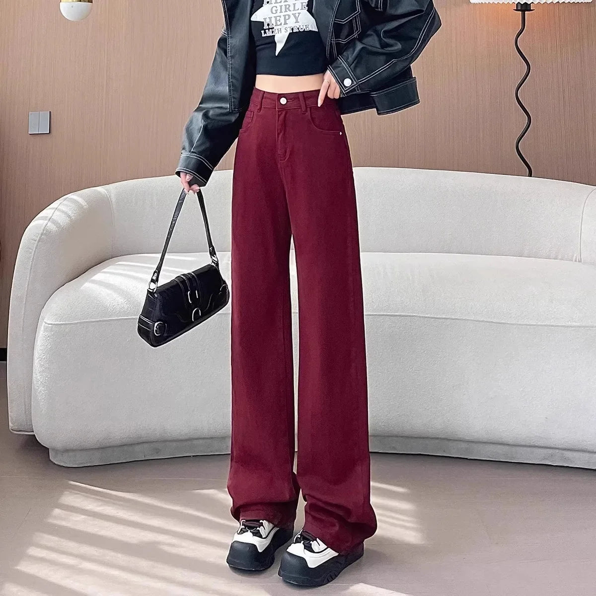 Trendy High Waist Wide Leg Jeans