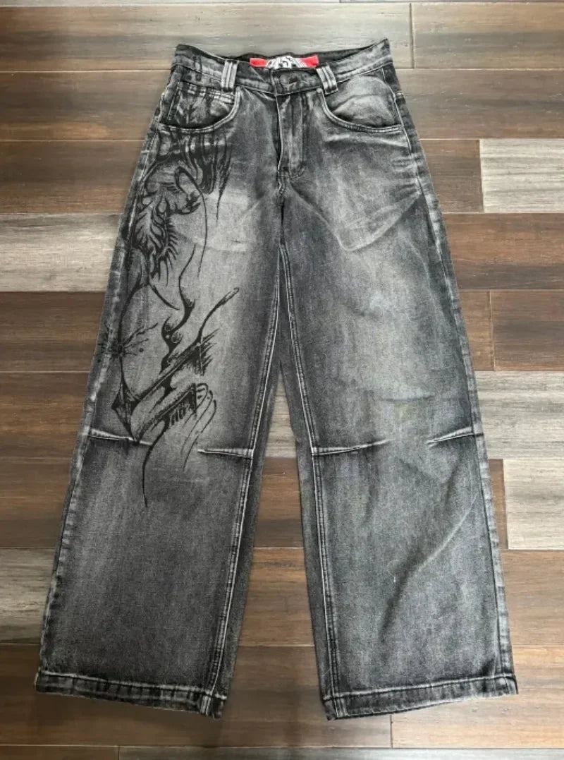 Trend Hip-hop Embroidery Pattern Baggy Jeans