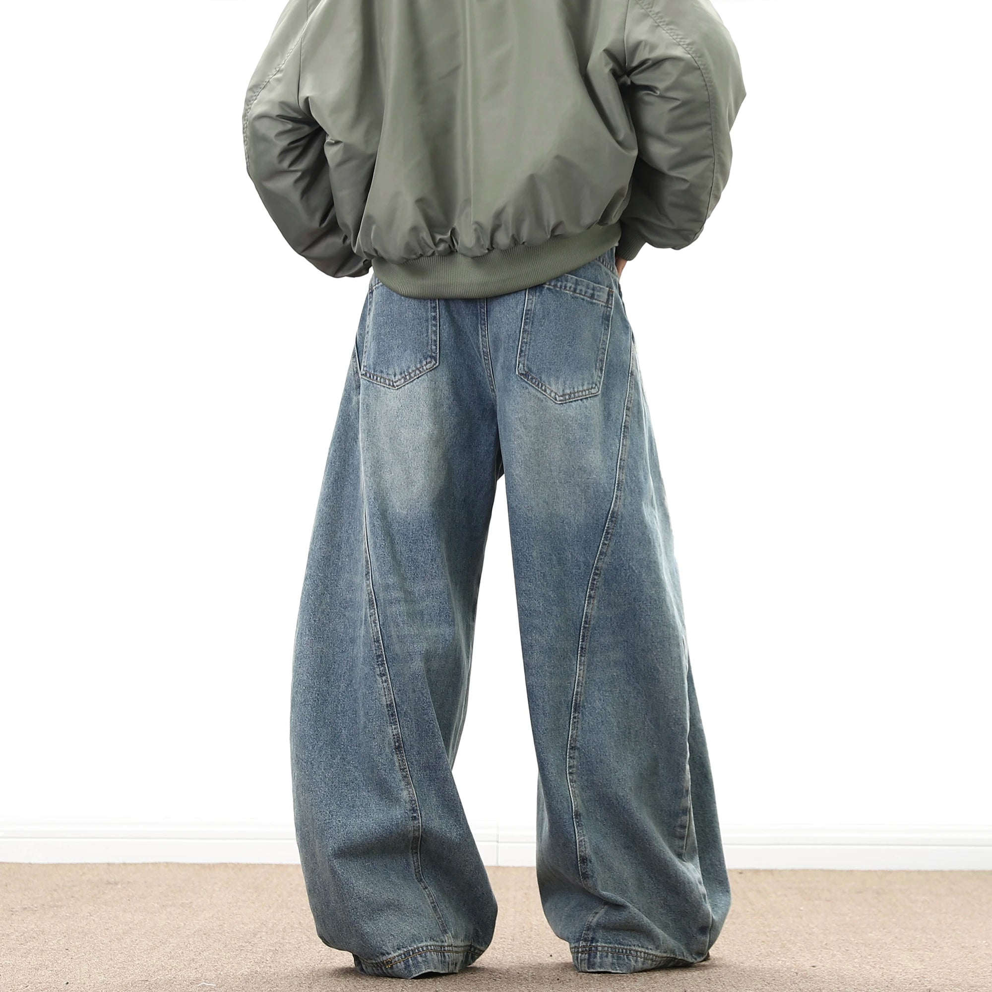 Wide Leg Denim Pants Male Loose Cowboy Mopping Trousers