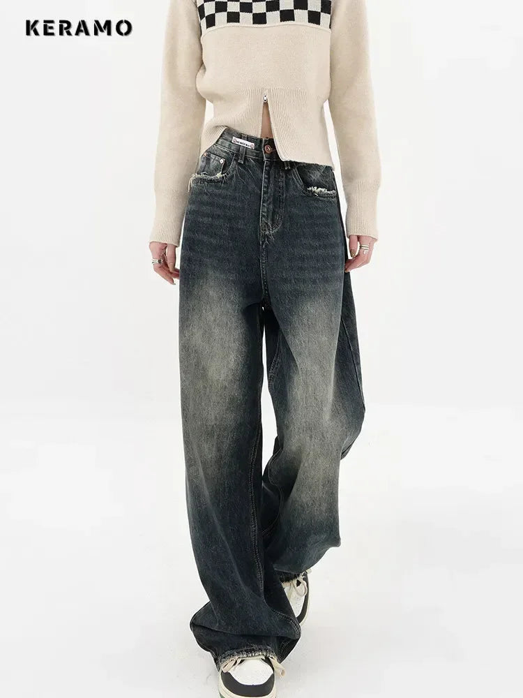Retro Fashion Autumn Women High Waist Jeans