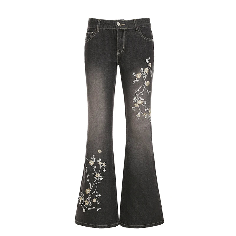 Embroidery Flare Jeans Streetwear Vintage Fashion