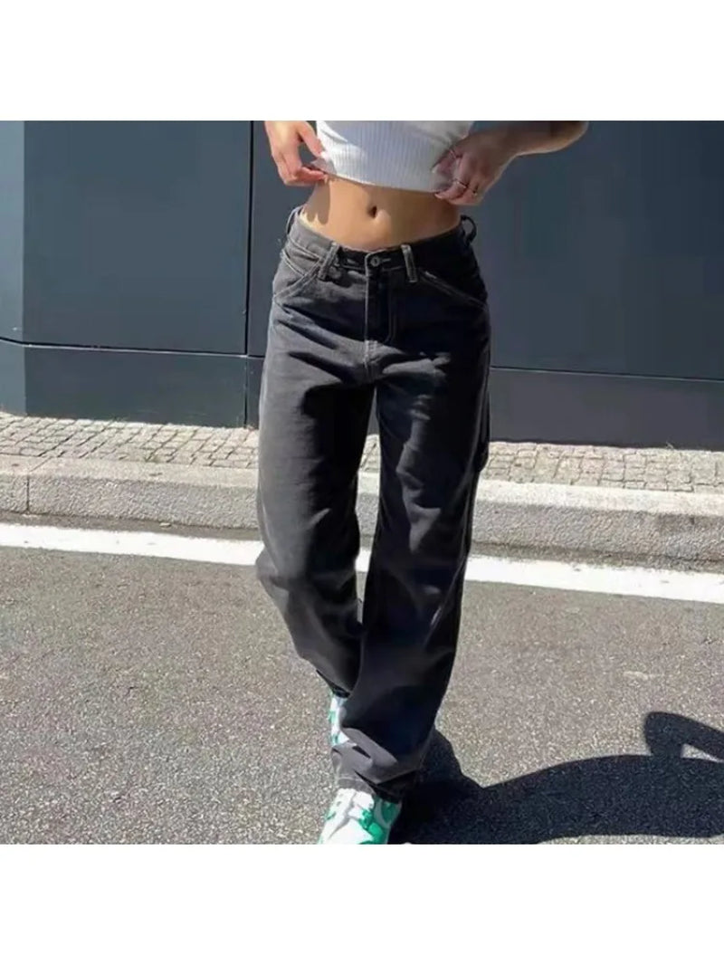 Demin Pants for Women Loose Casual Denim Wide Leg Pants Womens Straight Leg Pant Y2K Street Retro Wash Solid Color 2021 Womens